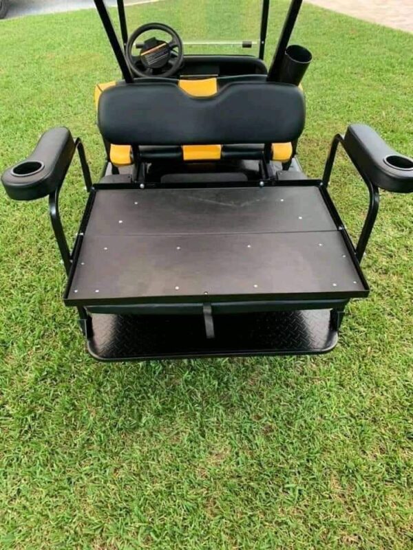 Custom Lifted EZGO 4-Seater Electric Golf Cart with Flip Rear Seat & Premium Black-Yellow Seats