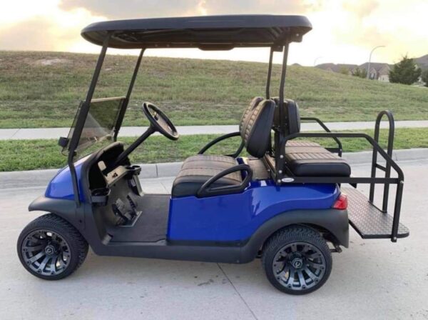 Custom Club Car Golf Cart – Metallic Blue | LED Light Bar, Custom Wheels & Rear Seat - Image 2