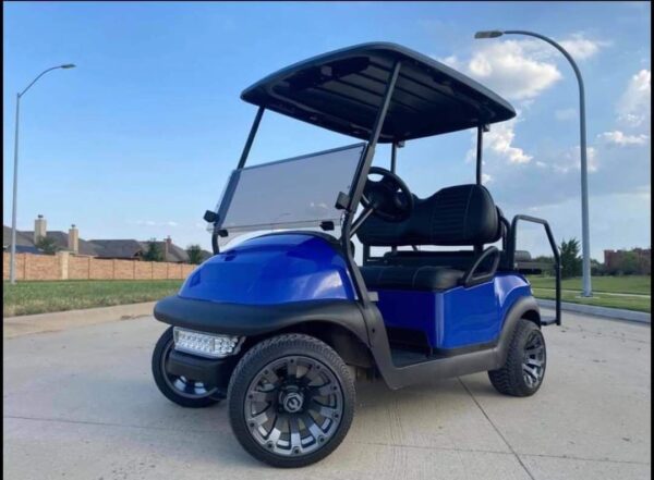 Custom Club Car Golf Cart – Metallic Blue | LED Light Bar, Custom Wheels & Rear Seat - Image 4